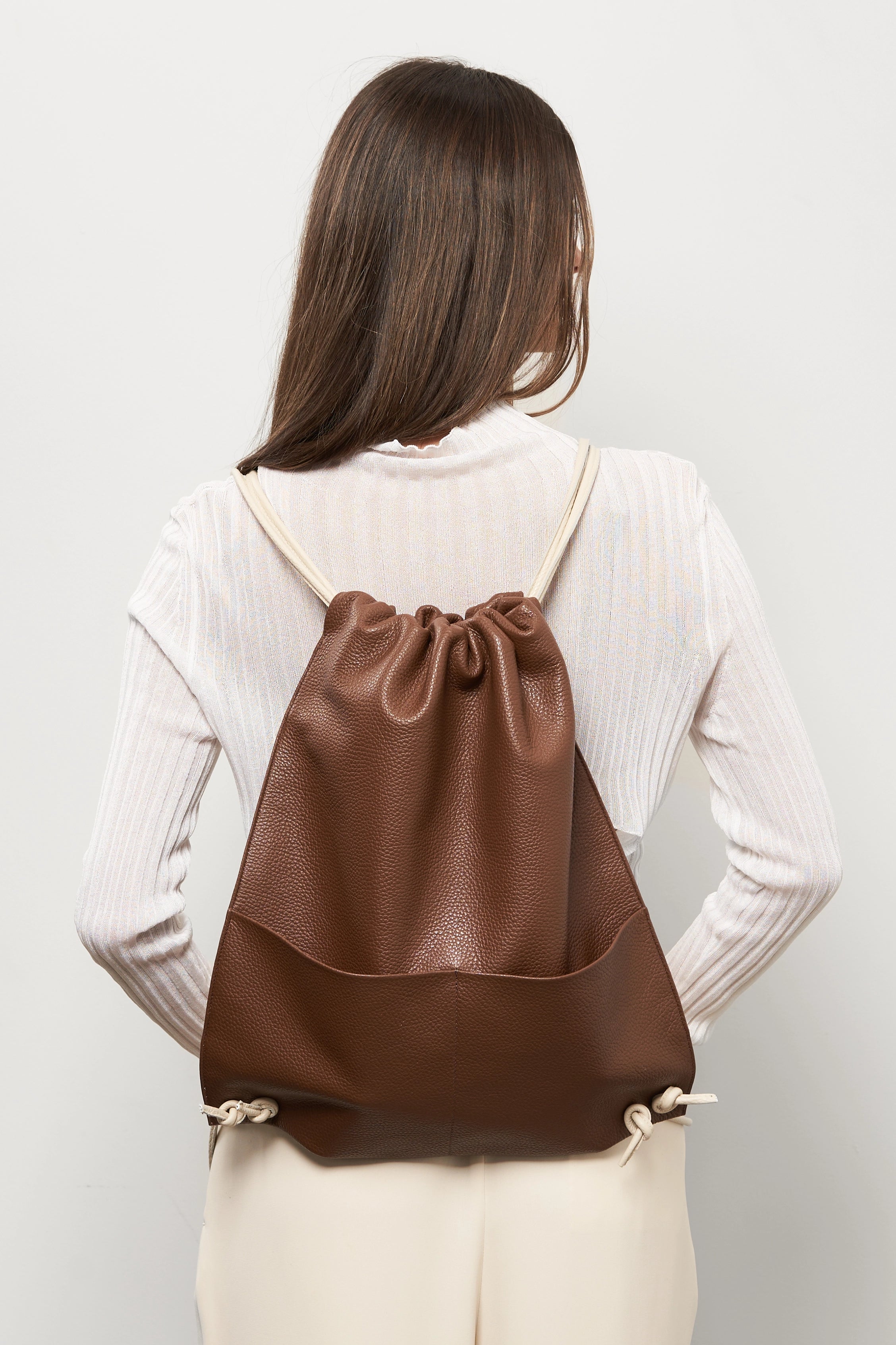 Drawpack Leather Backpack in Grain Brown
