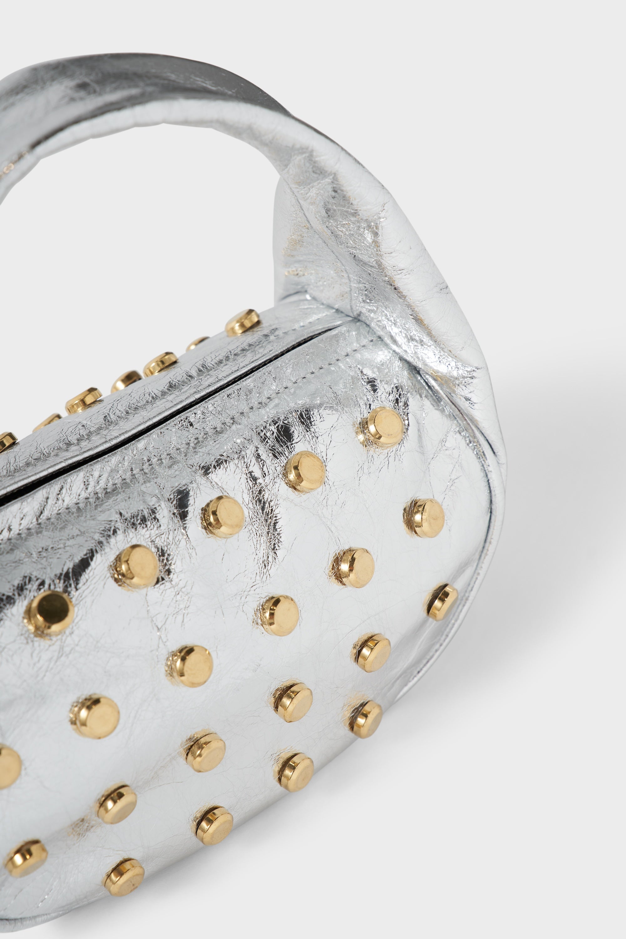 Studded Mini Halo Bag in Metallic Silver