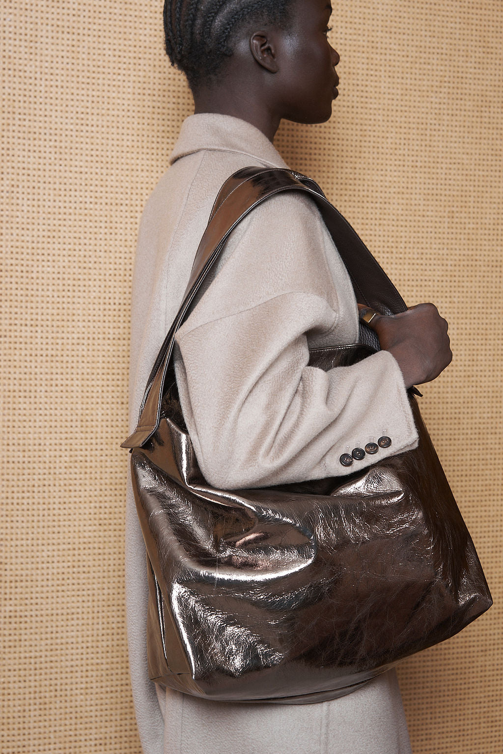 Big Day Shoulder Bag in Metallic Brown