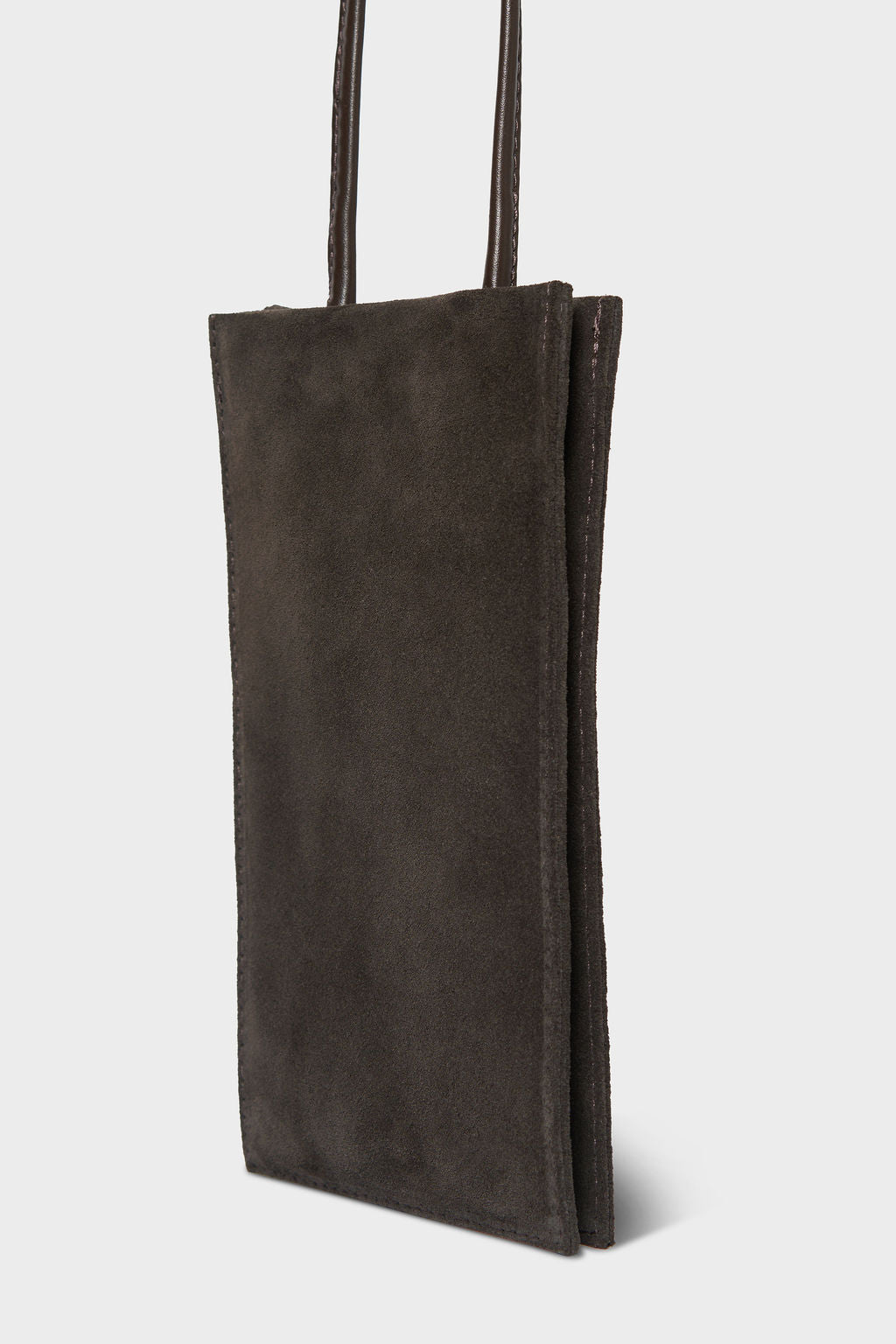 Tall Slim Double Pocket Bag in Suede Brown