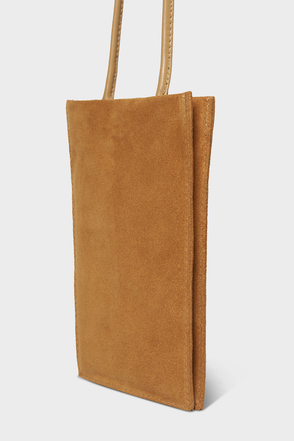 Tall Slim Double Pocket Bag in Suede Tan
