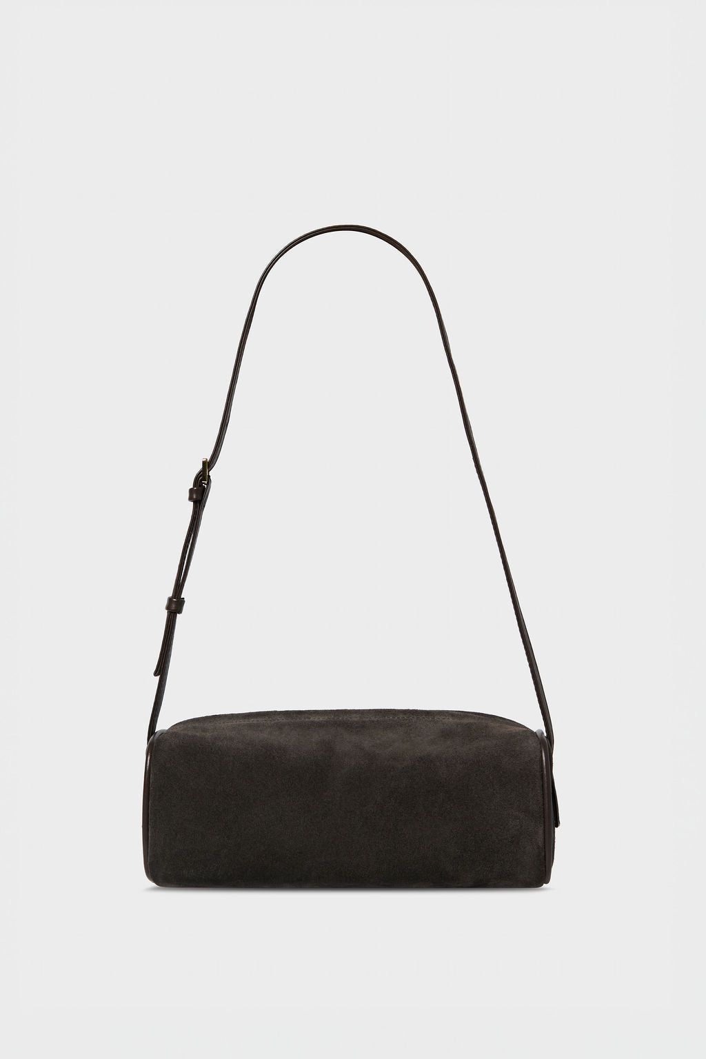 Small Barrel Shoulder Bag in Suede Brown
