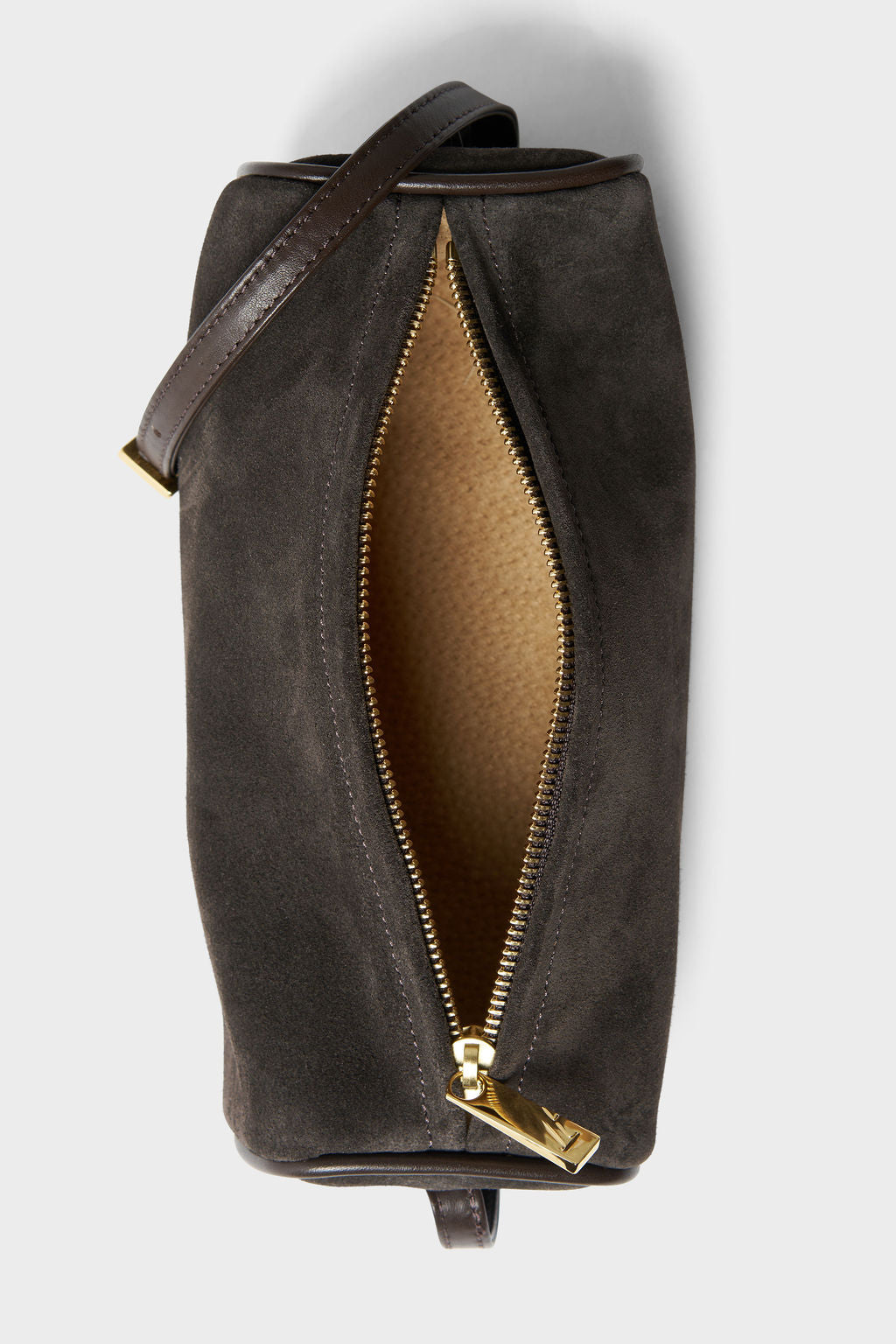 Small Barrel Shoulder Bag in Suede Brown