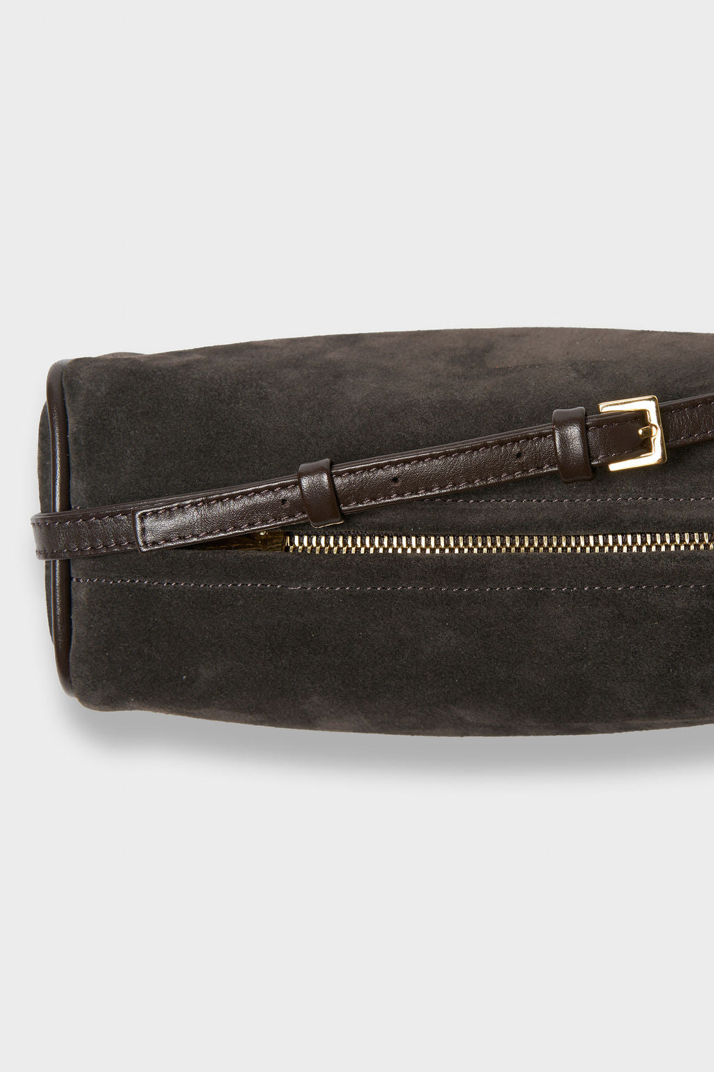 Small Barrel Shoulder Bag in Suede Brown