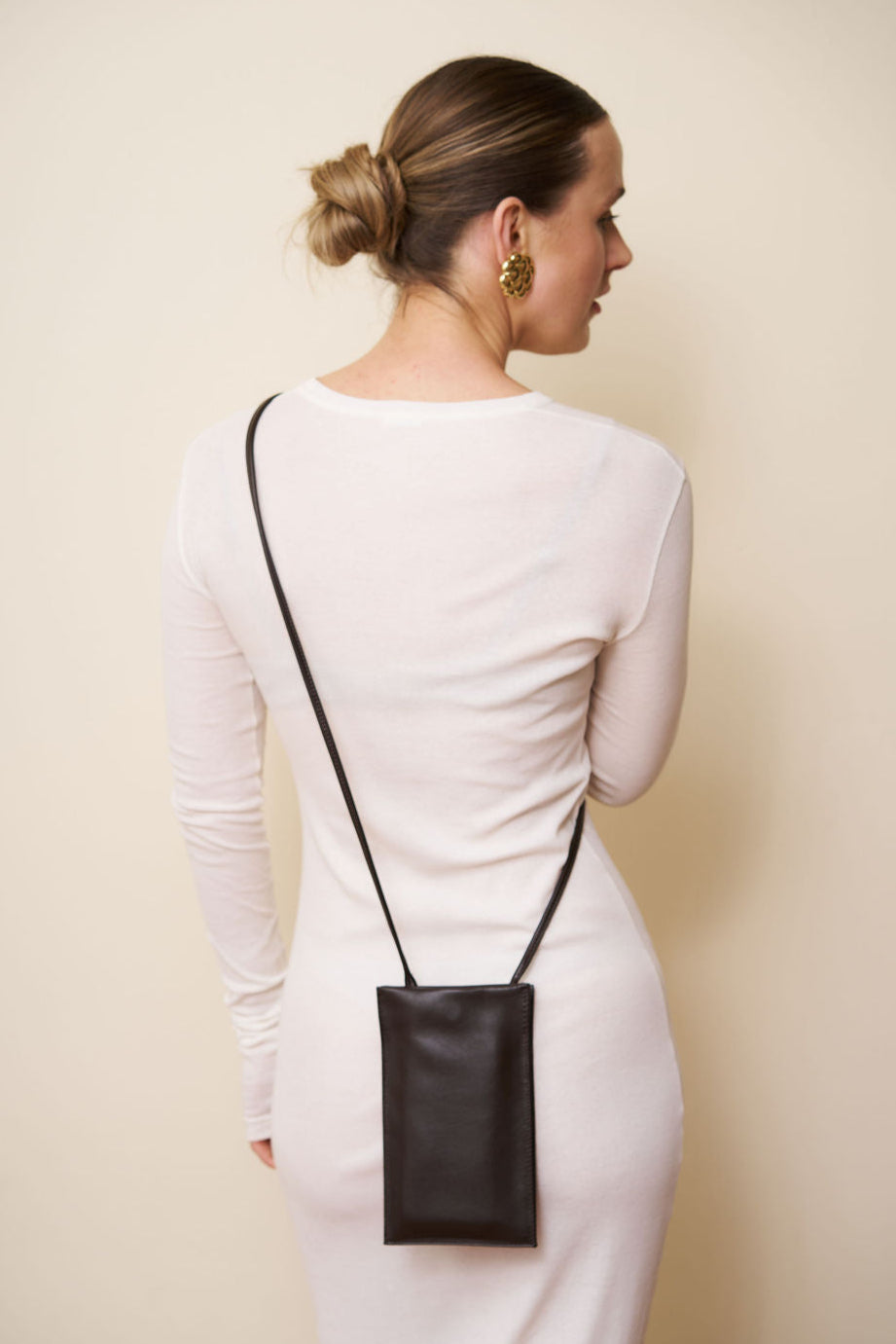 Tall Slim Double Pocket Bag in Smooth Dark Brown