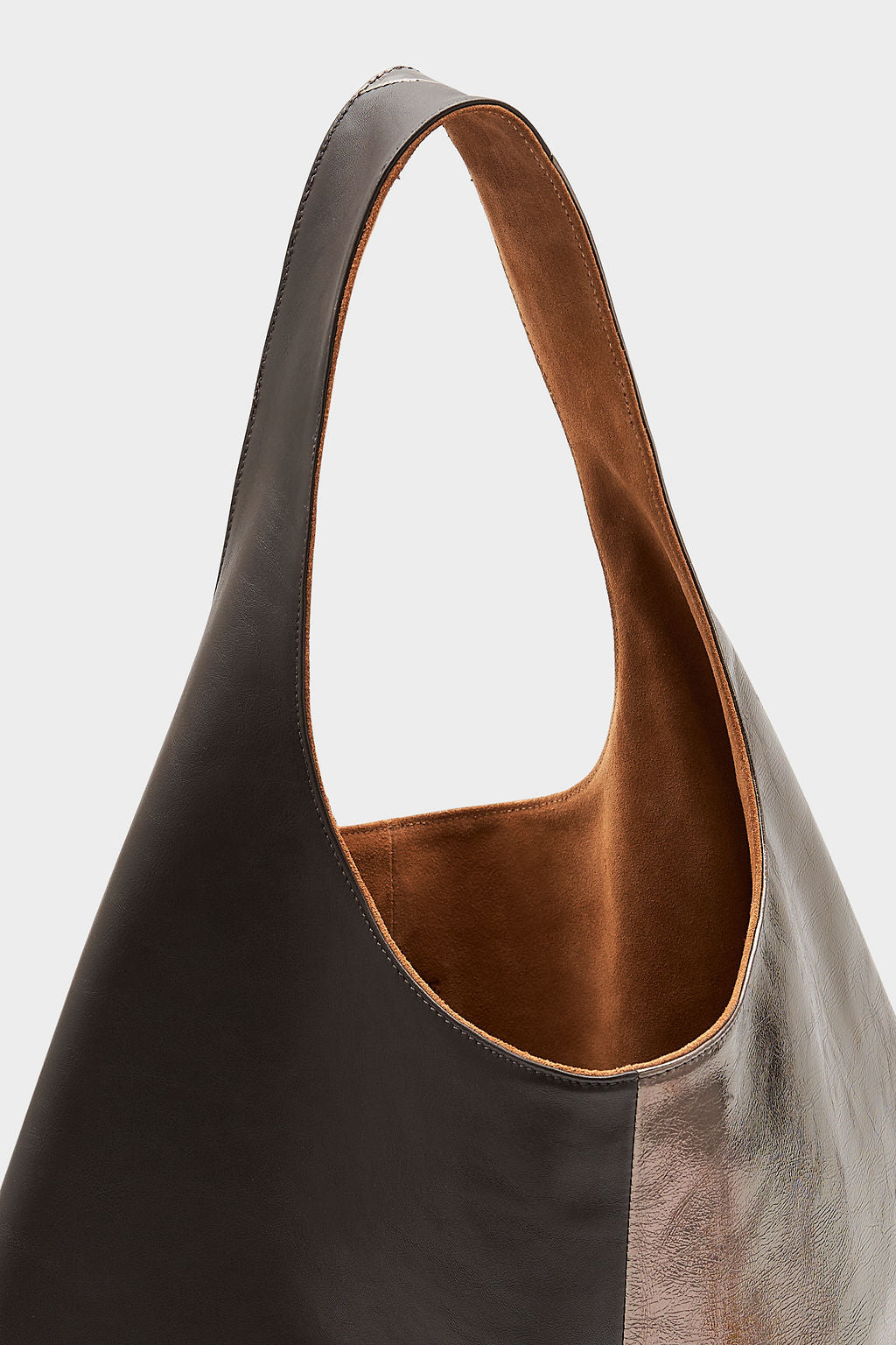 Lightning Sack in Smooth Dark Brown and Pewter Metallic