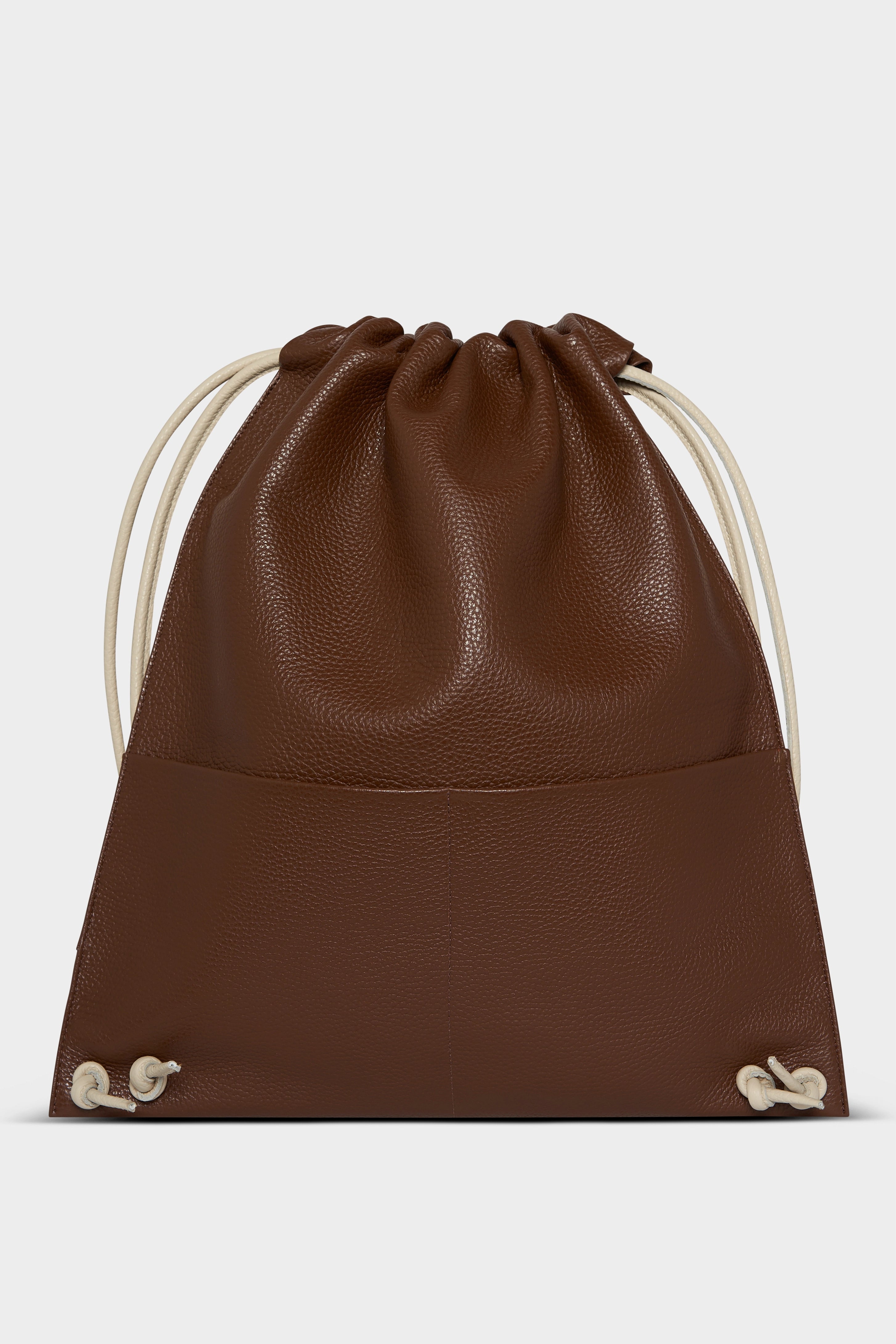 Drawpack Leather Backpack in Grain Brown