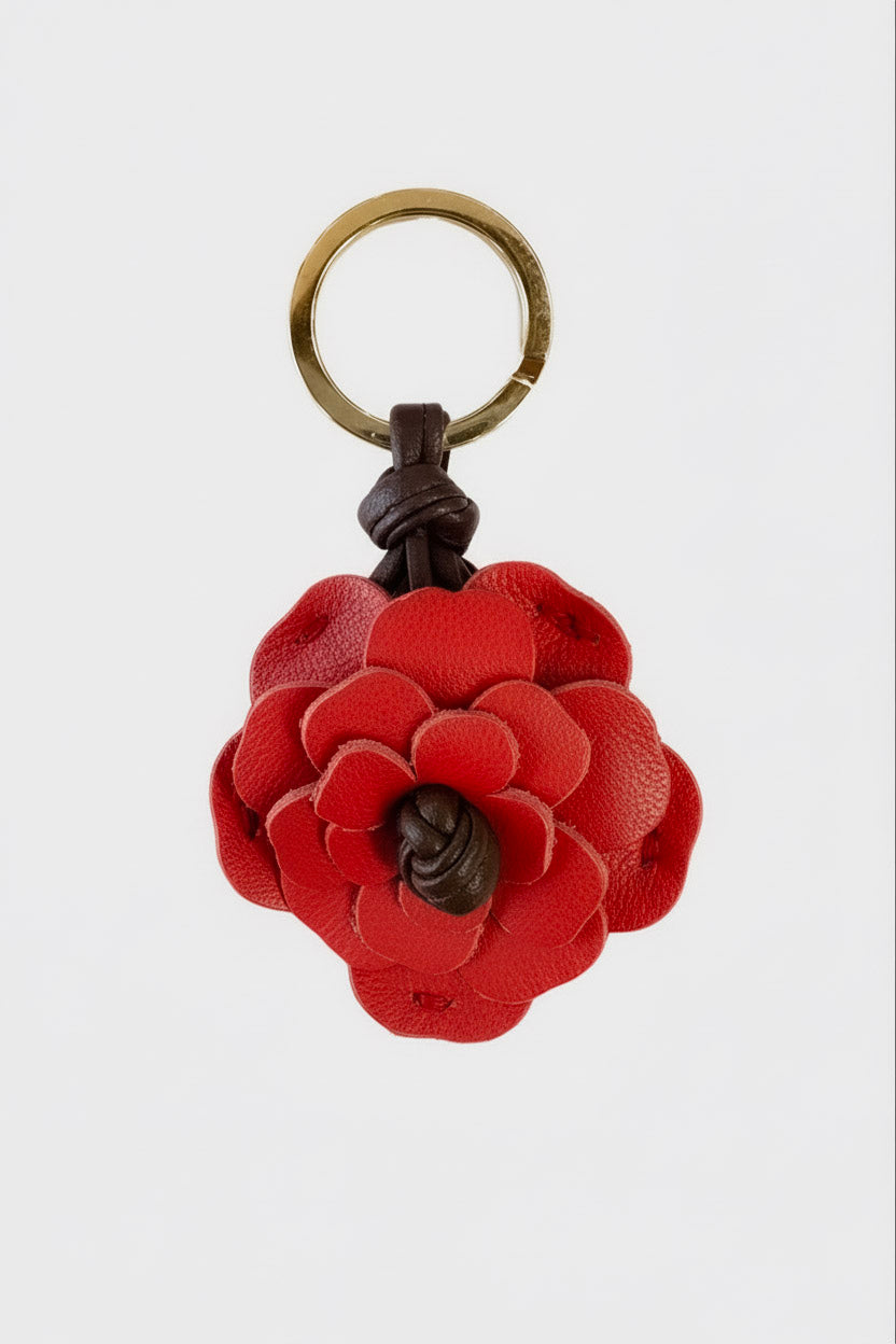 Floral Keyring in Smooth Red