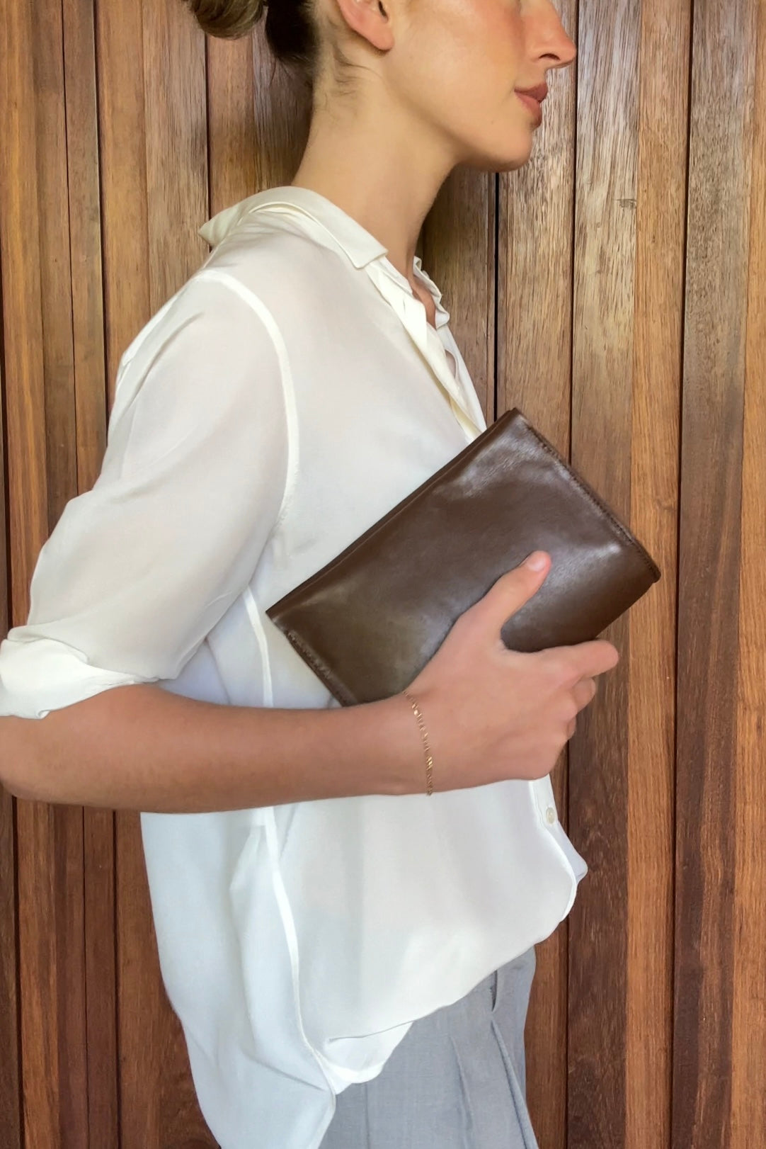 Mini Teardrop Clutch in Smooth Chestnut