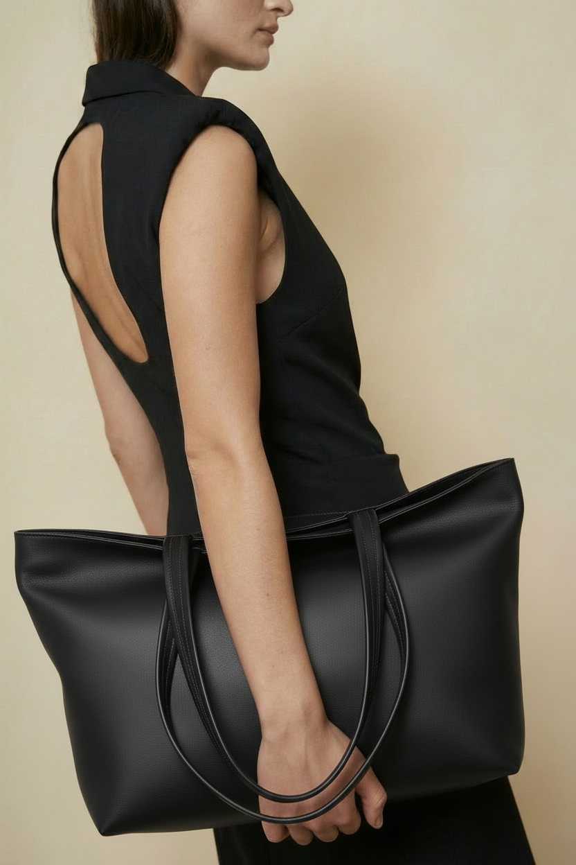 Simple Fold Tote in Smooth Black