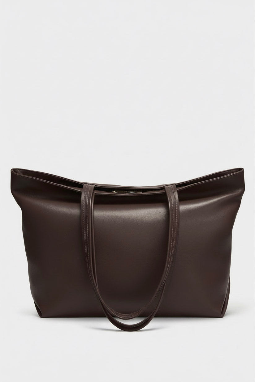 Large Simple Fold Tote in Smooth Dark Brown