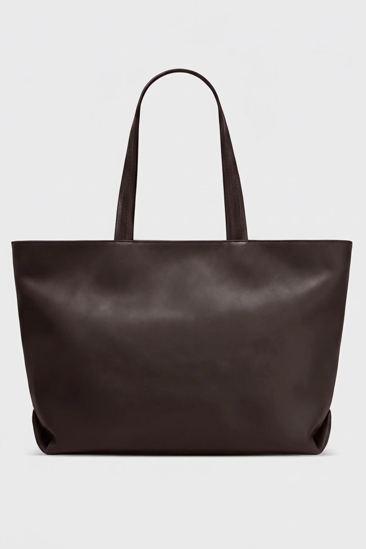 Large Simple Fold Tote in Smooth Dark Brown
