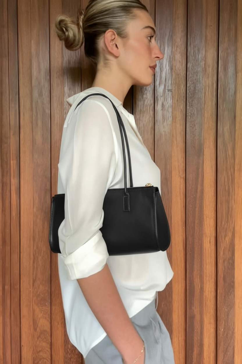 Cylinder Shoulder Bag in Smooth Black