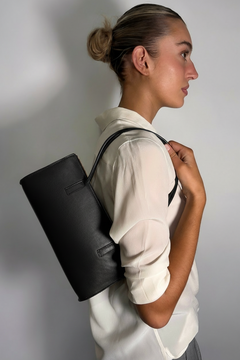 Cylinder Shoulder Bag in Smooth Black
