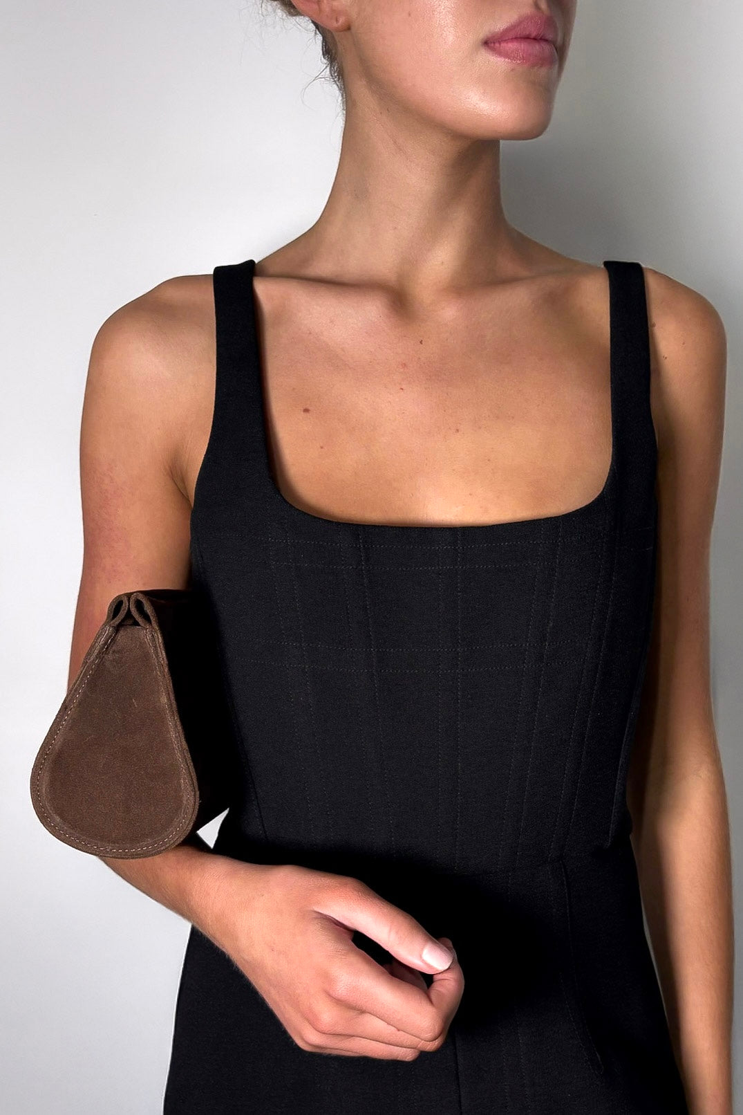 Mini Teardrop Clutch in Suede Chestnut