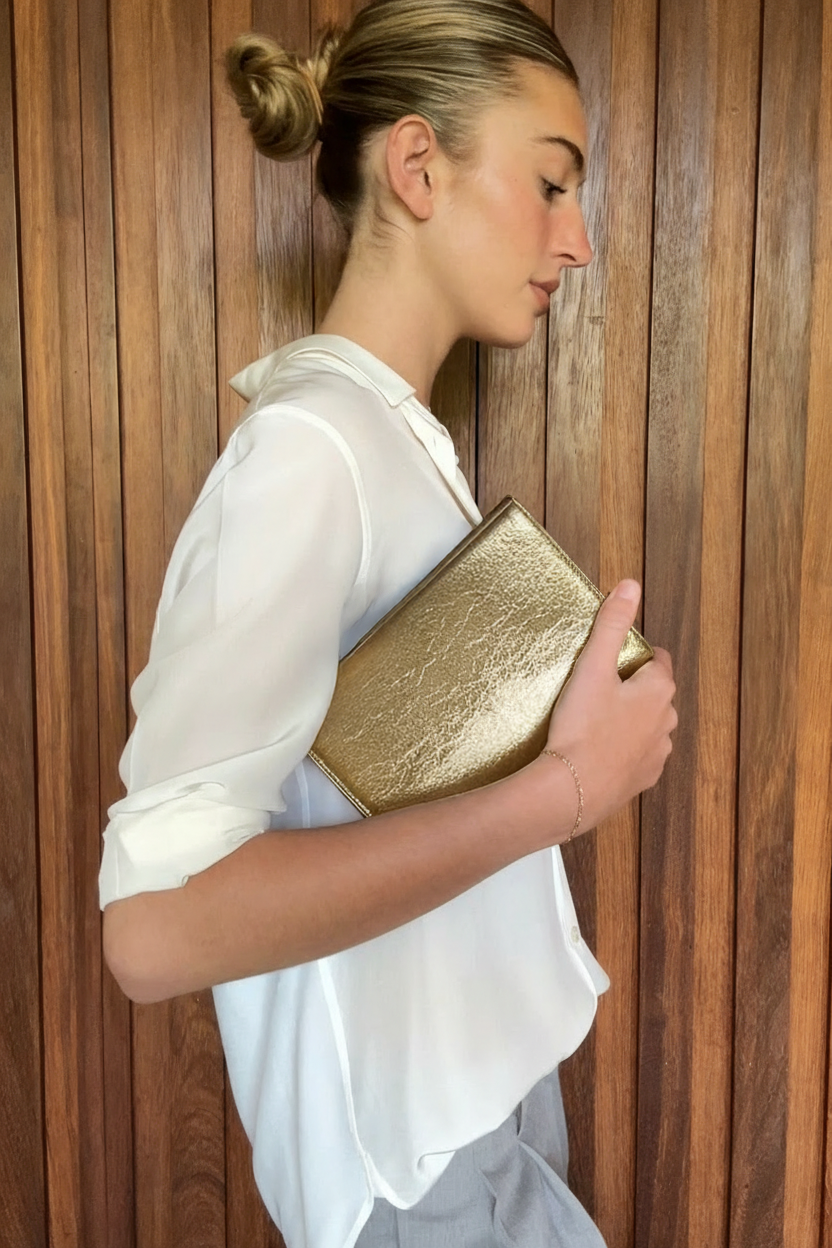 Mini Teardrop Clutch in Metallic Gold