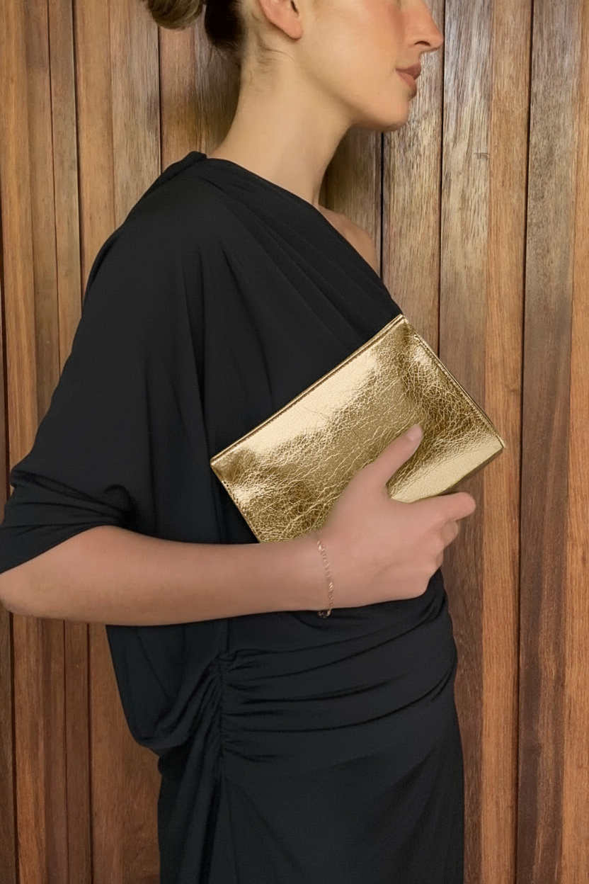 Mini Teardrop Clutch in Metallic Gold