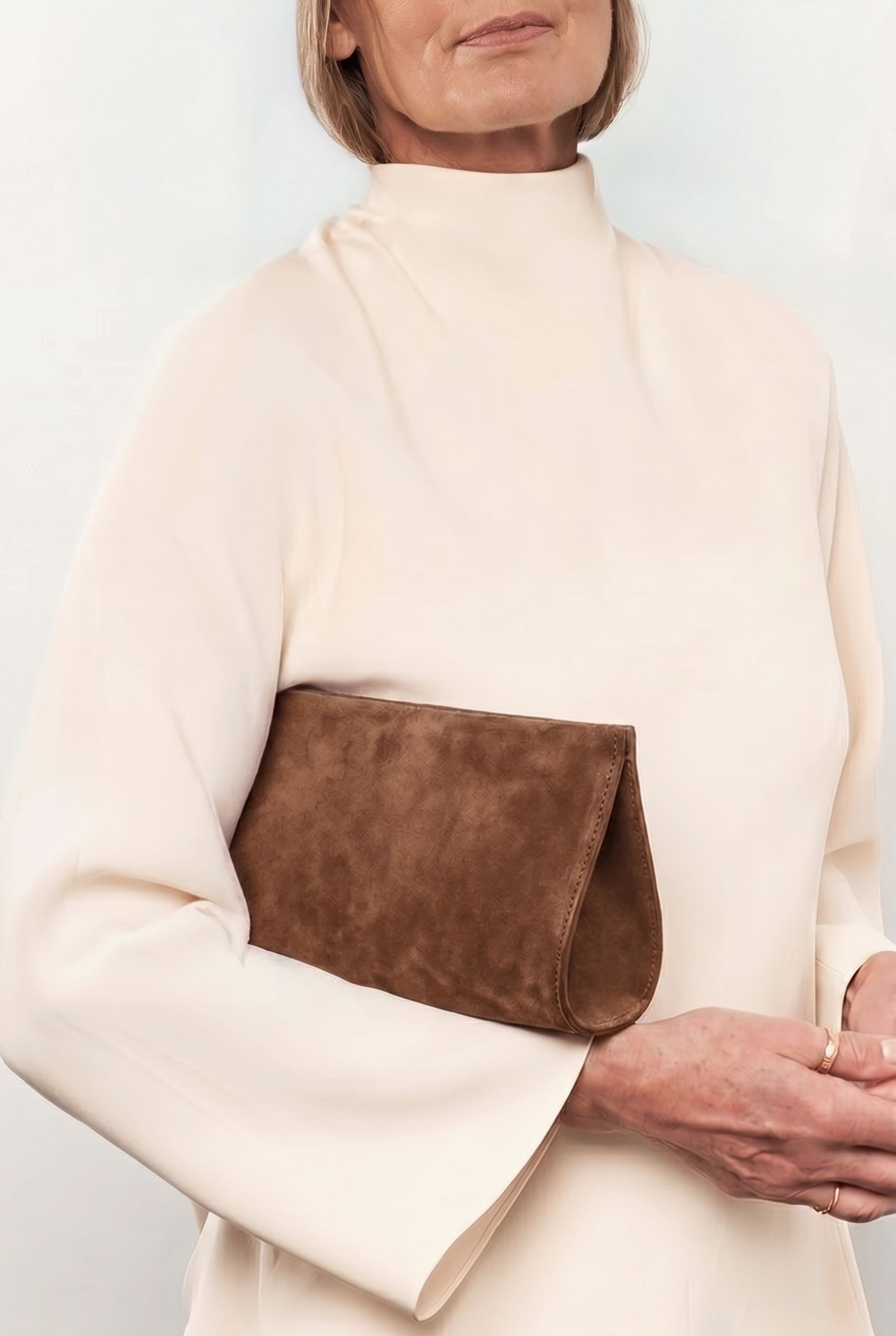 Mini Teardrop Clutch in Suede Chestnut