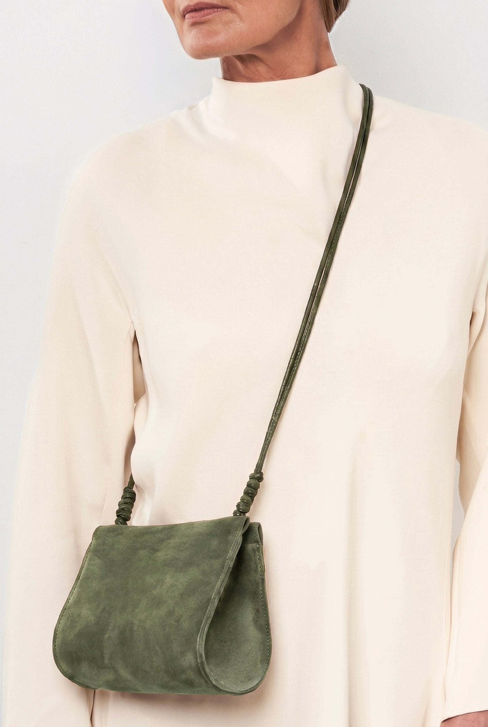 Mini Teardrop Clutch in Suede Forest