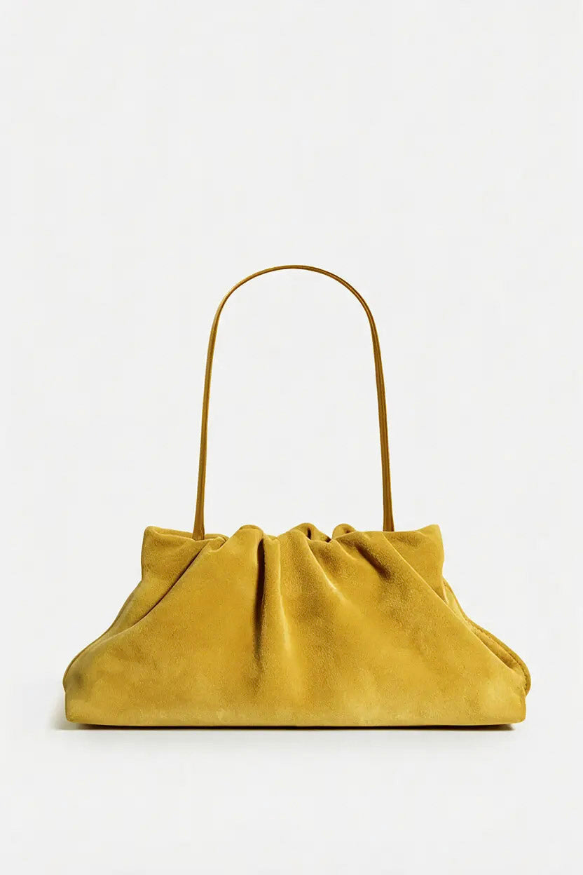 Midi Cloud Bag in Suede Mustard