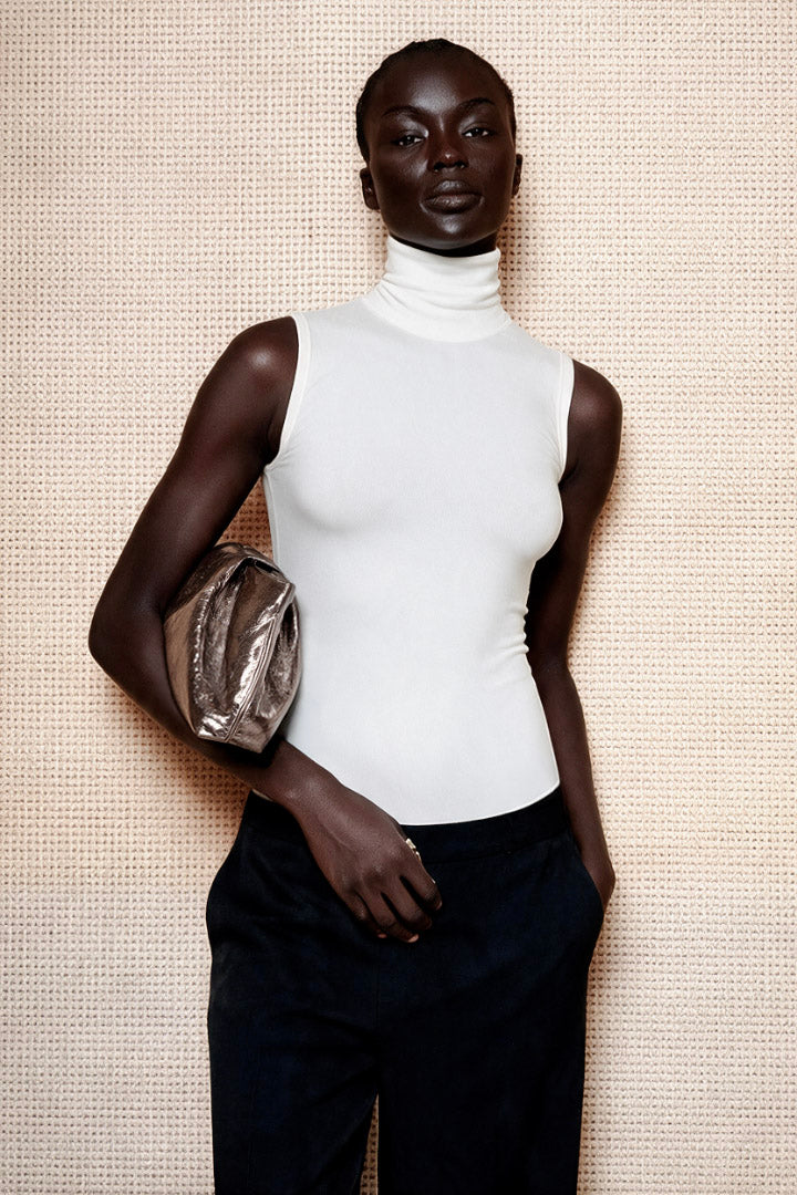 Midi Fold Clutch in Metallic Brown