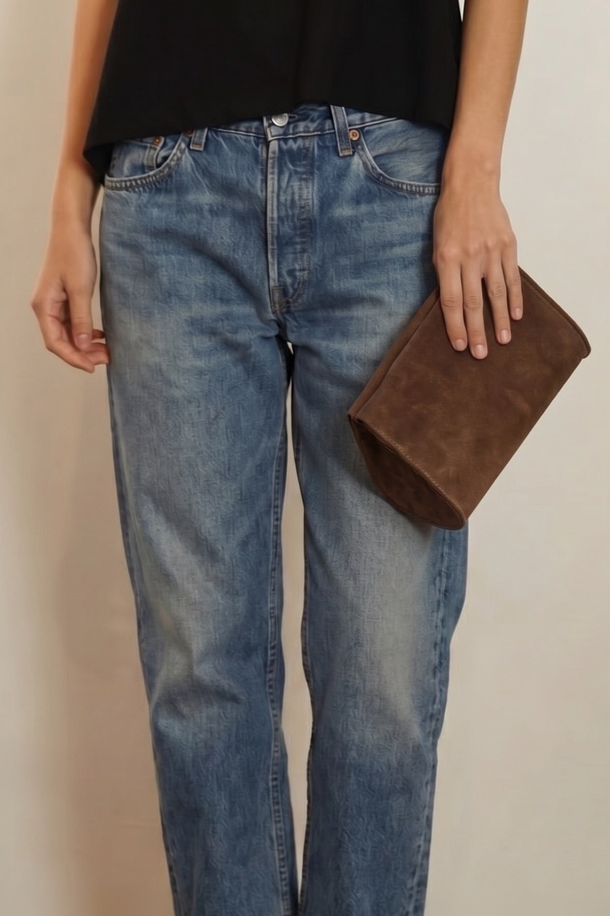 Mini Teardrop Clutch in Suede Chestnut