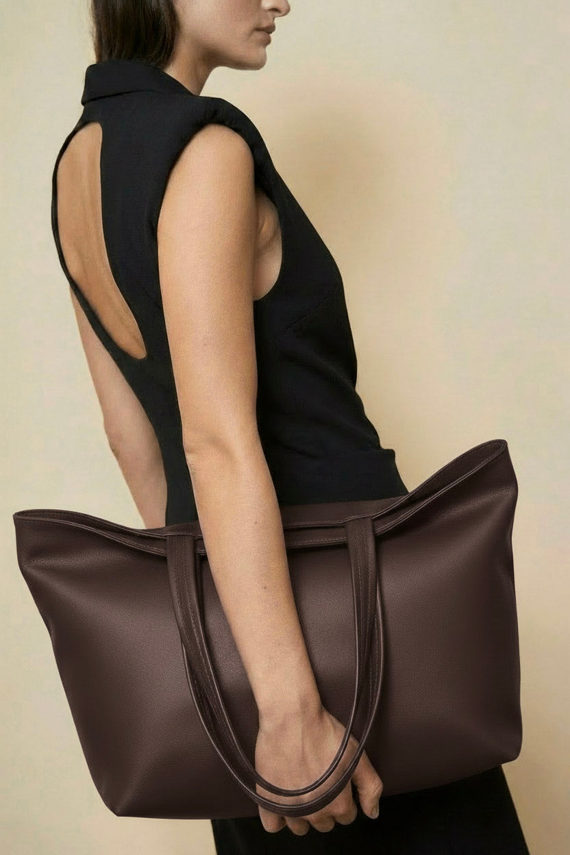 Simple Fold Tote in Smooth Dark Brown