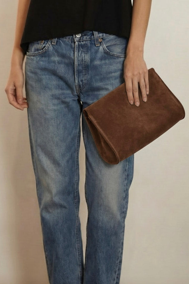Teardrop Clutch in Suede Chestnut