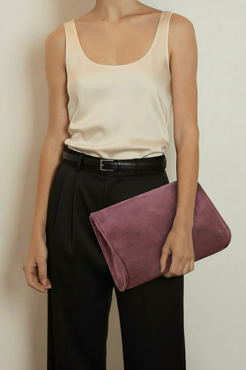 Teardrop Clutch in Suede Plum