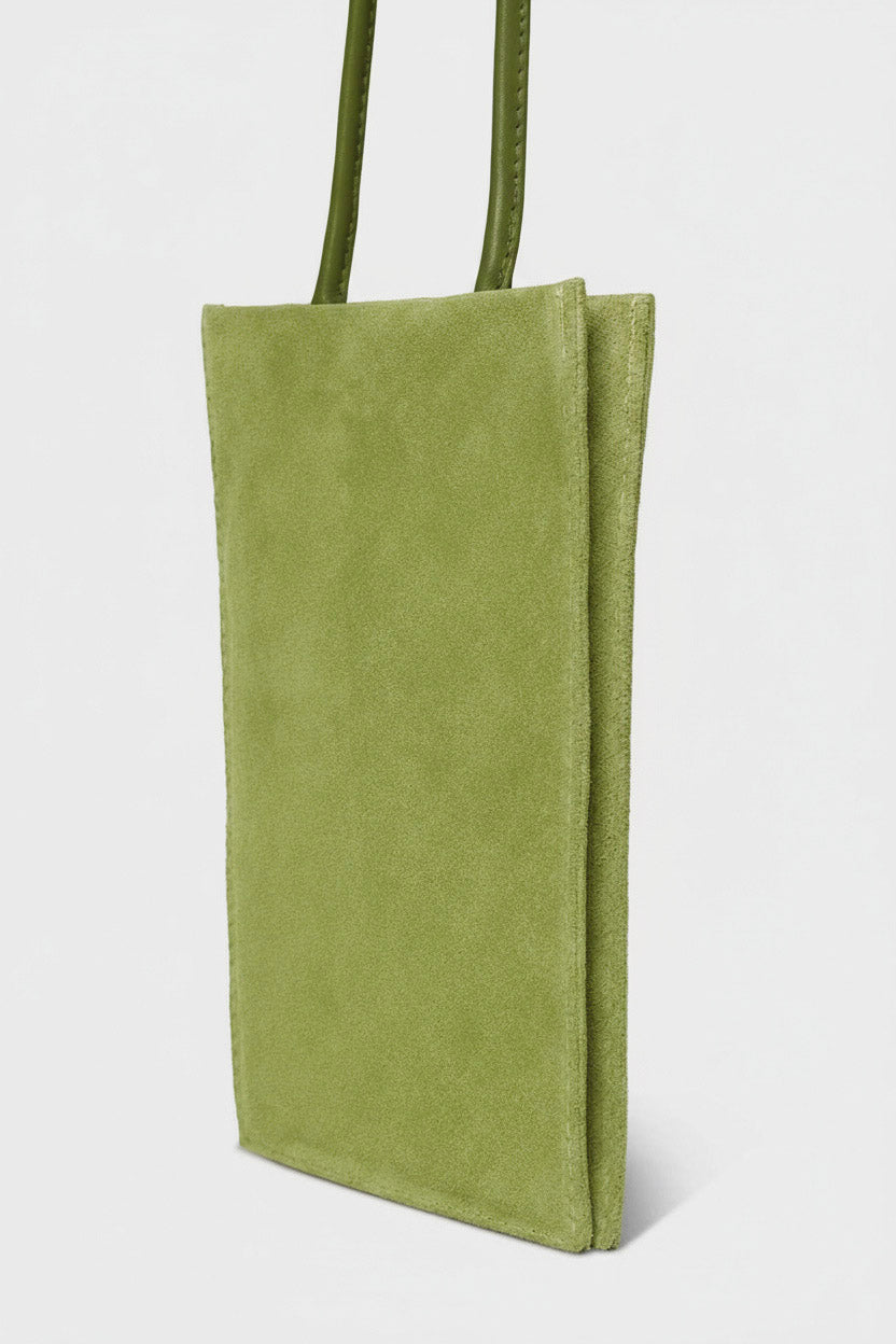 Tall Slim Double Pocket Bag in Suede Matcha