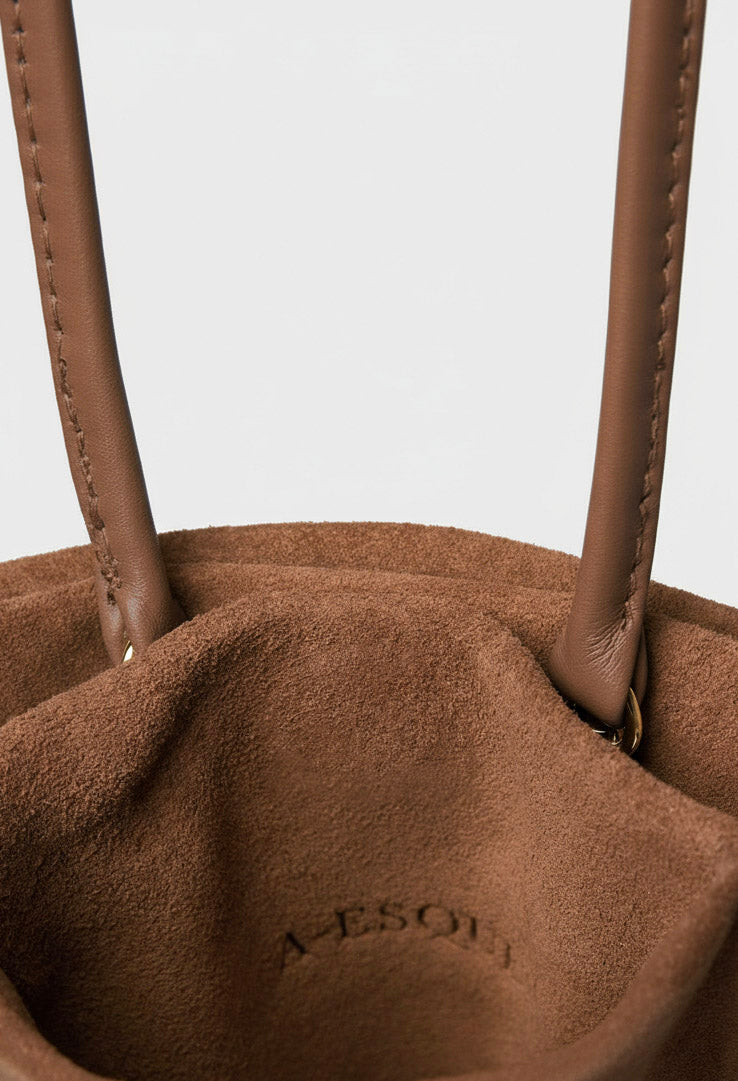 Tall Slim Double Pocket Bag in Suede Chestnut