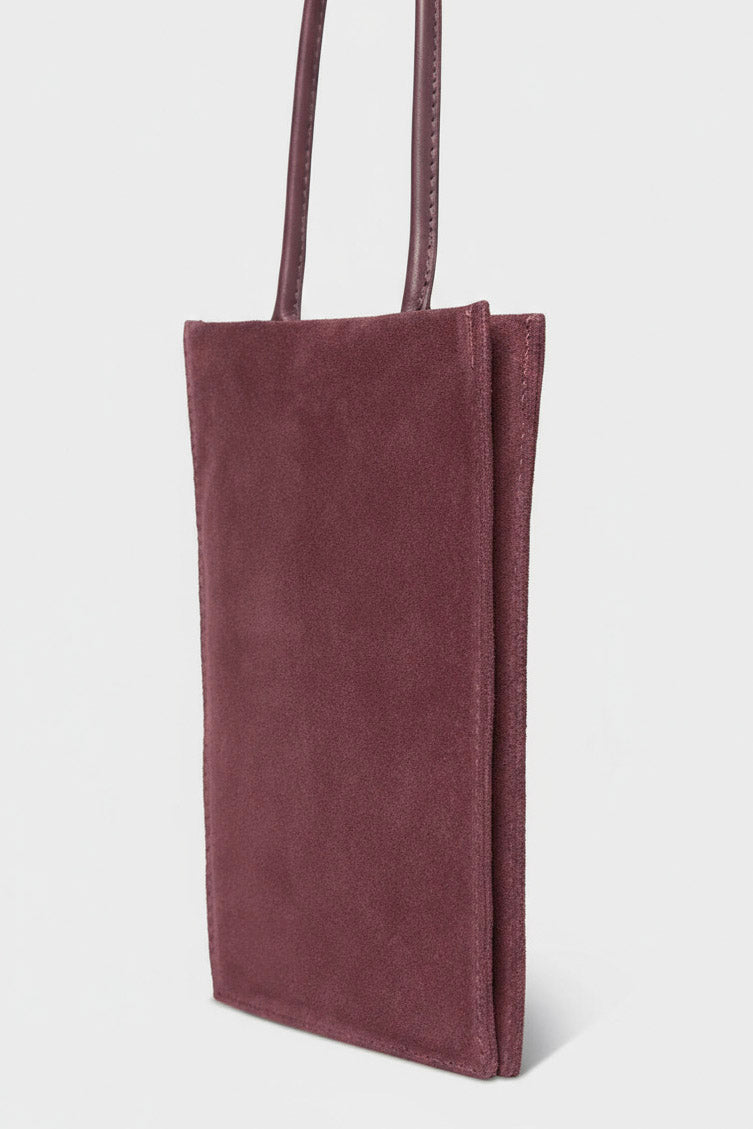 Tall Slim Double Pocket Bag in Suede Plum