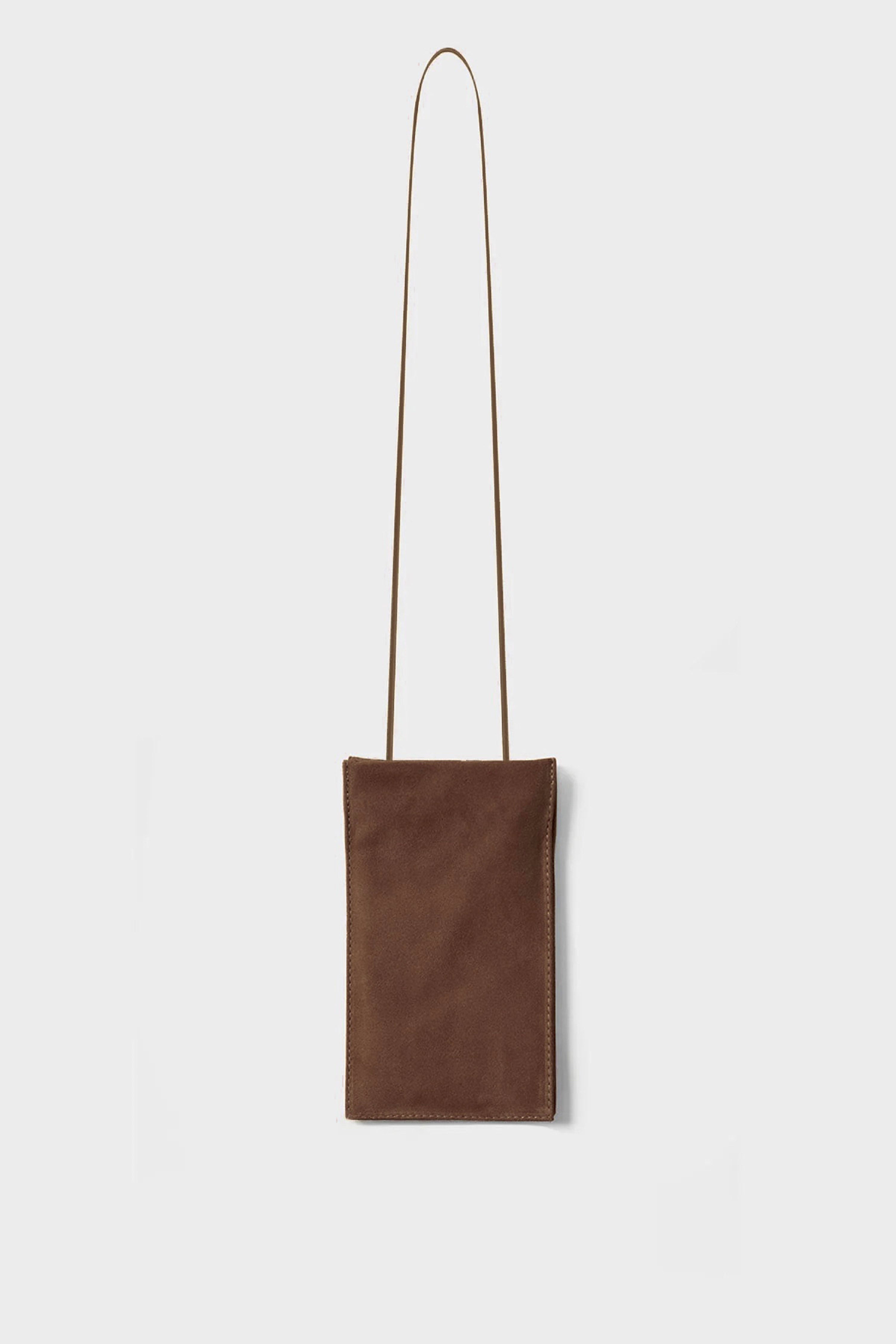 Tall Slim Double Pocket Bag in Suede Chestnut