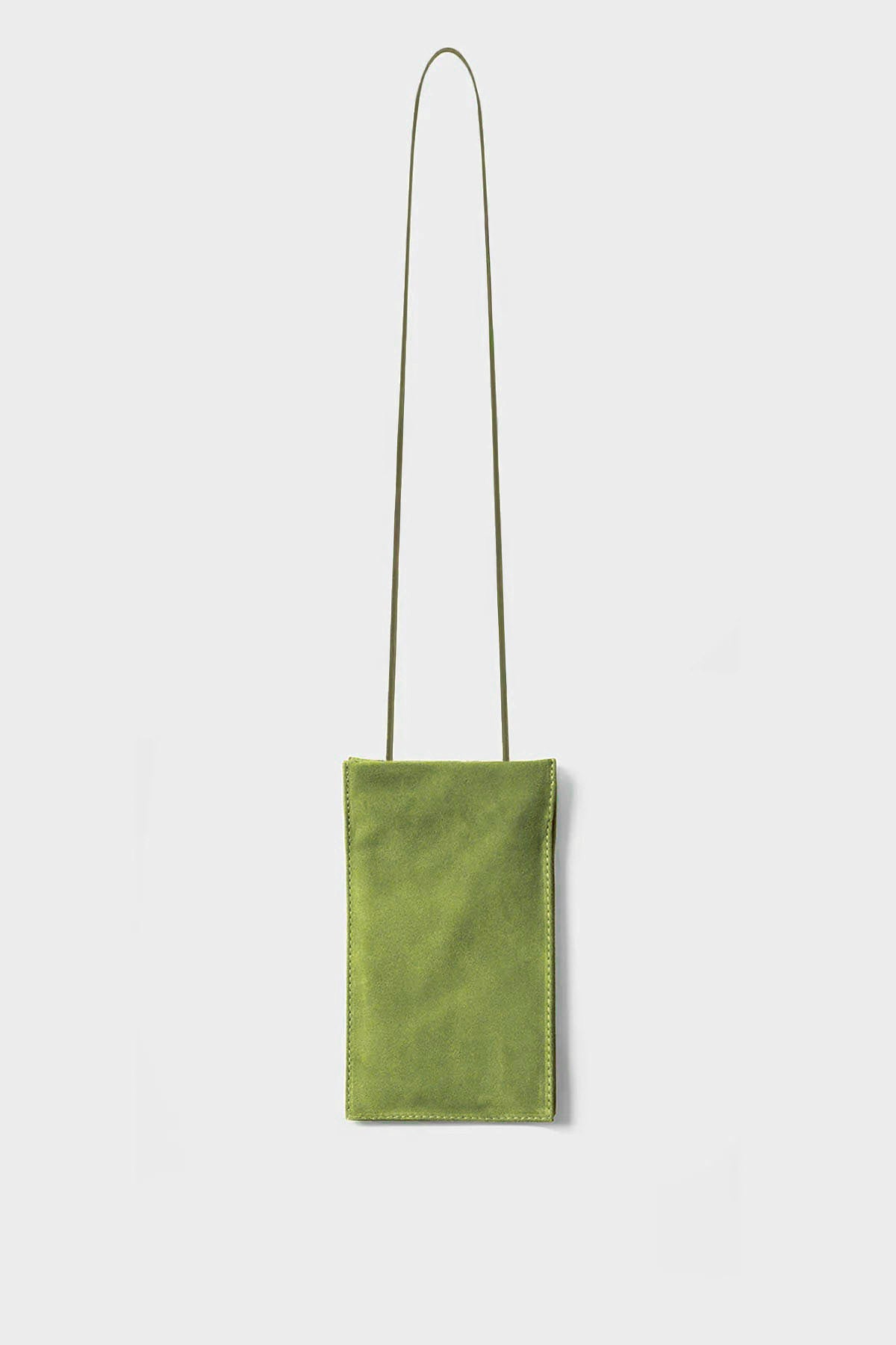 Tall Slim Double Pocket Bag in Suede Matcha