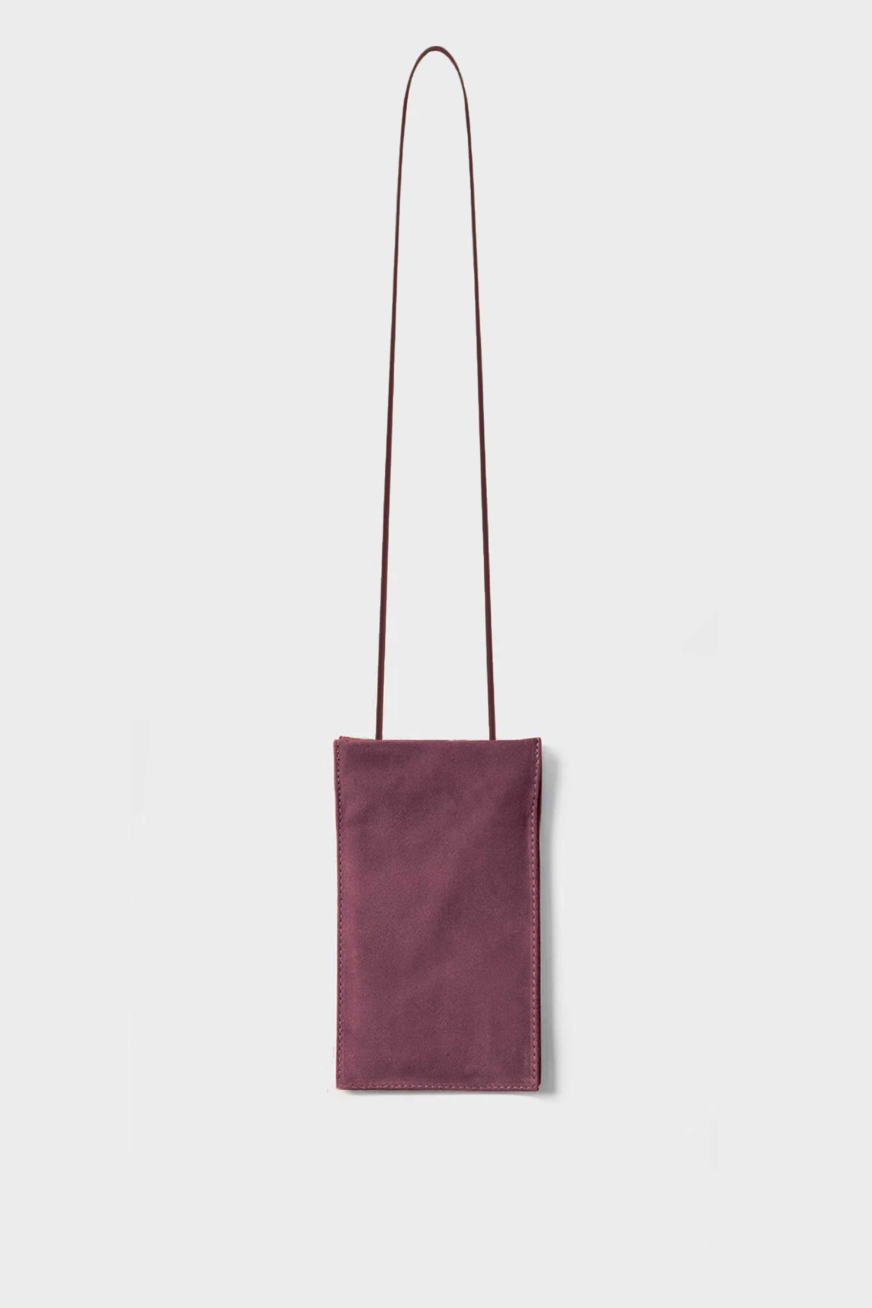 Tall Slim Double Pocket Bag in Suede Plum