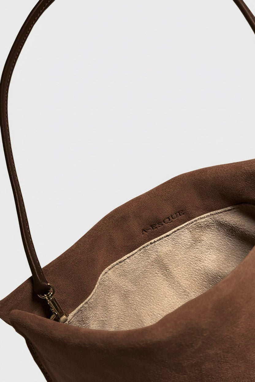 Teardrop Clutch in Suede Chestnut