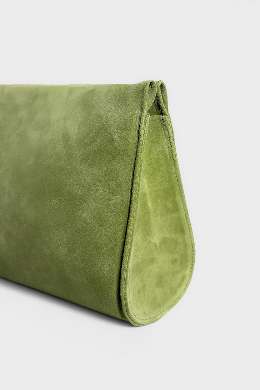 Teardrop Clutch in Suede Matcha