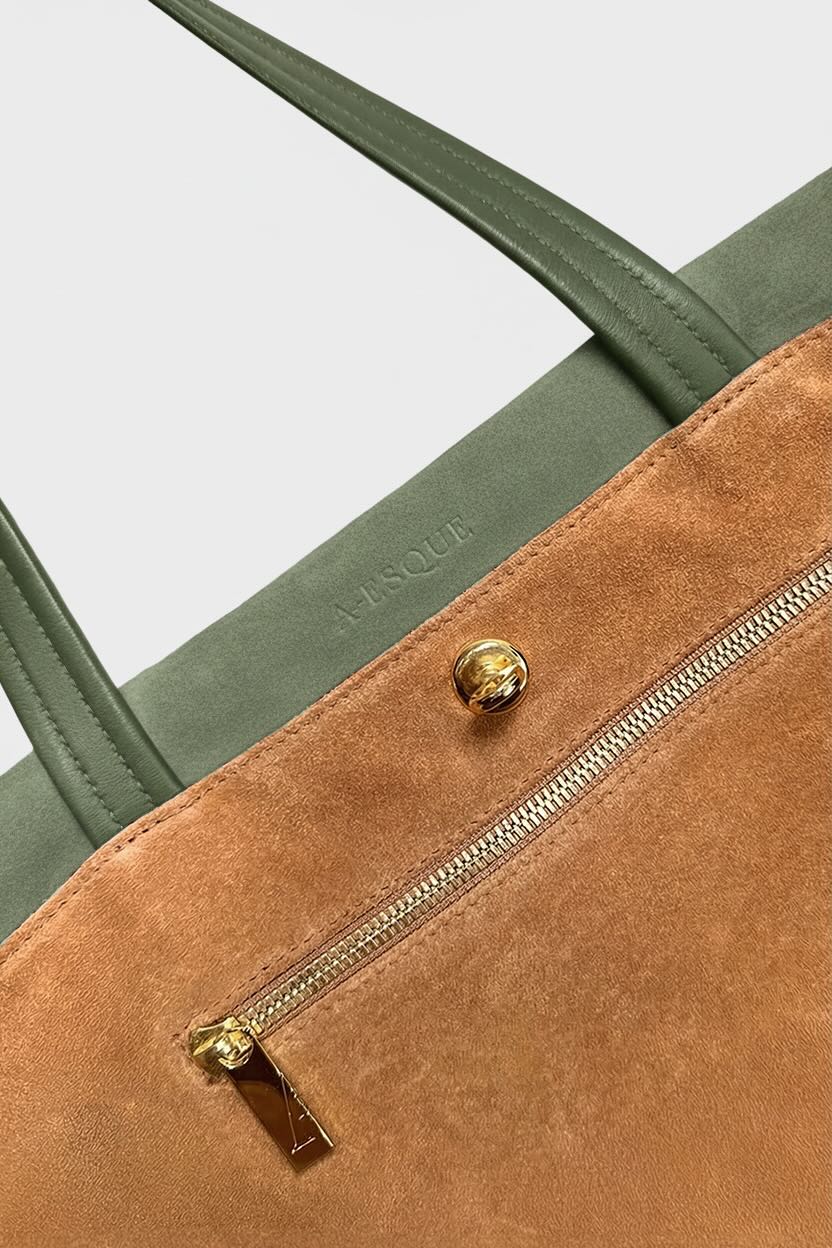 Turn Lock Tote in Suede Forest