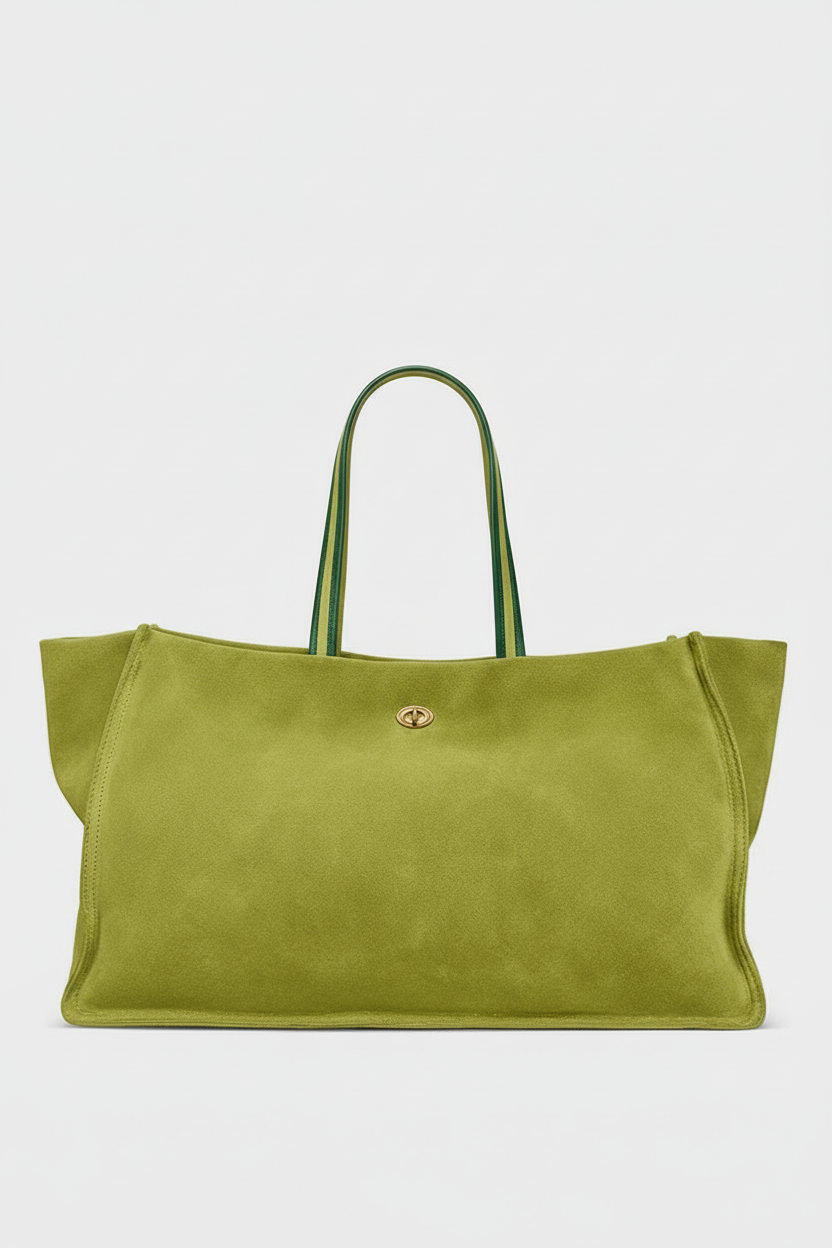 Turn Lock Tote in Suede Matcha