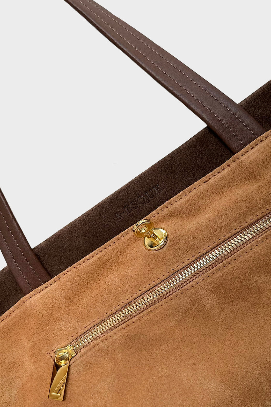 Turn Lock Tote in Suede Chestnut