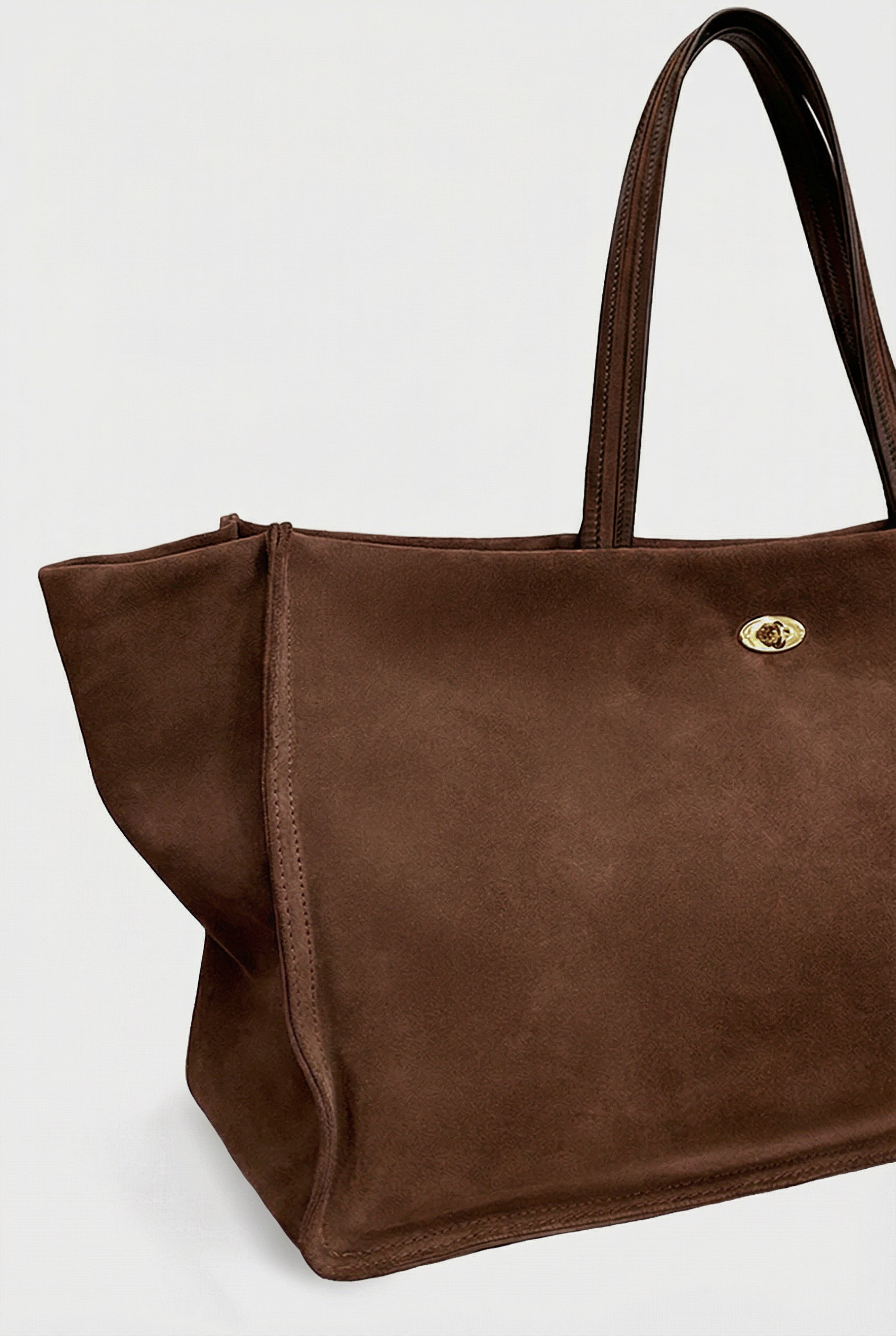 Turn Lock Tote in Suede Chestnut