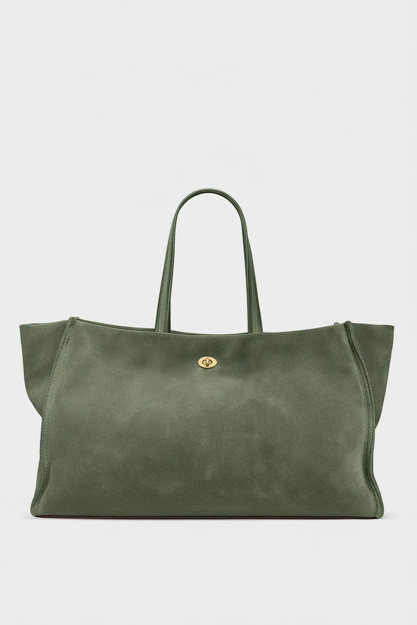 Turn Lock Tote in Suede Forest