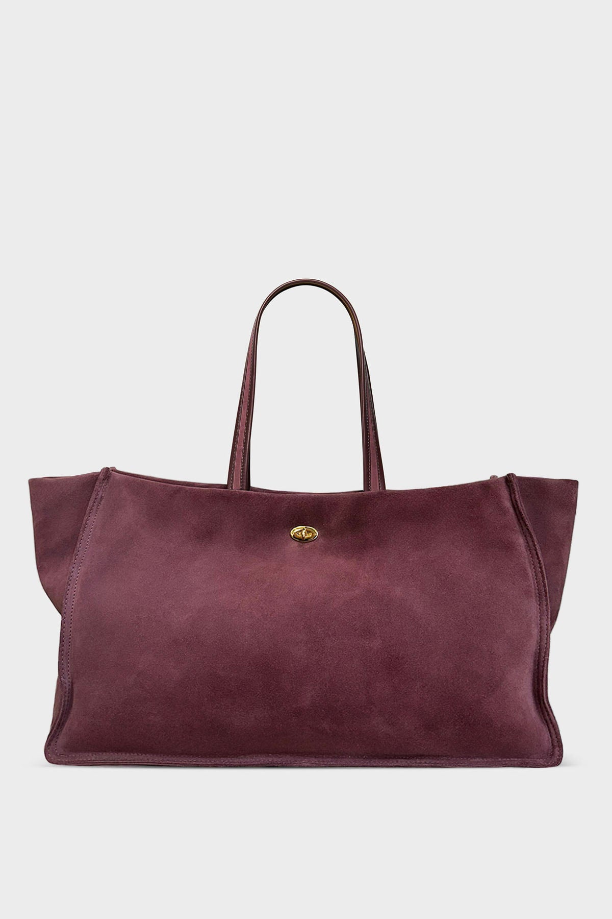 Turn Lock Tote in Suede Plum