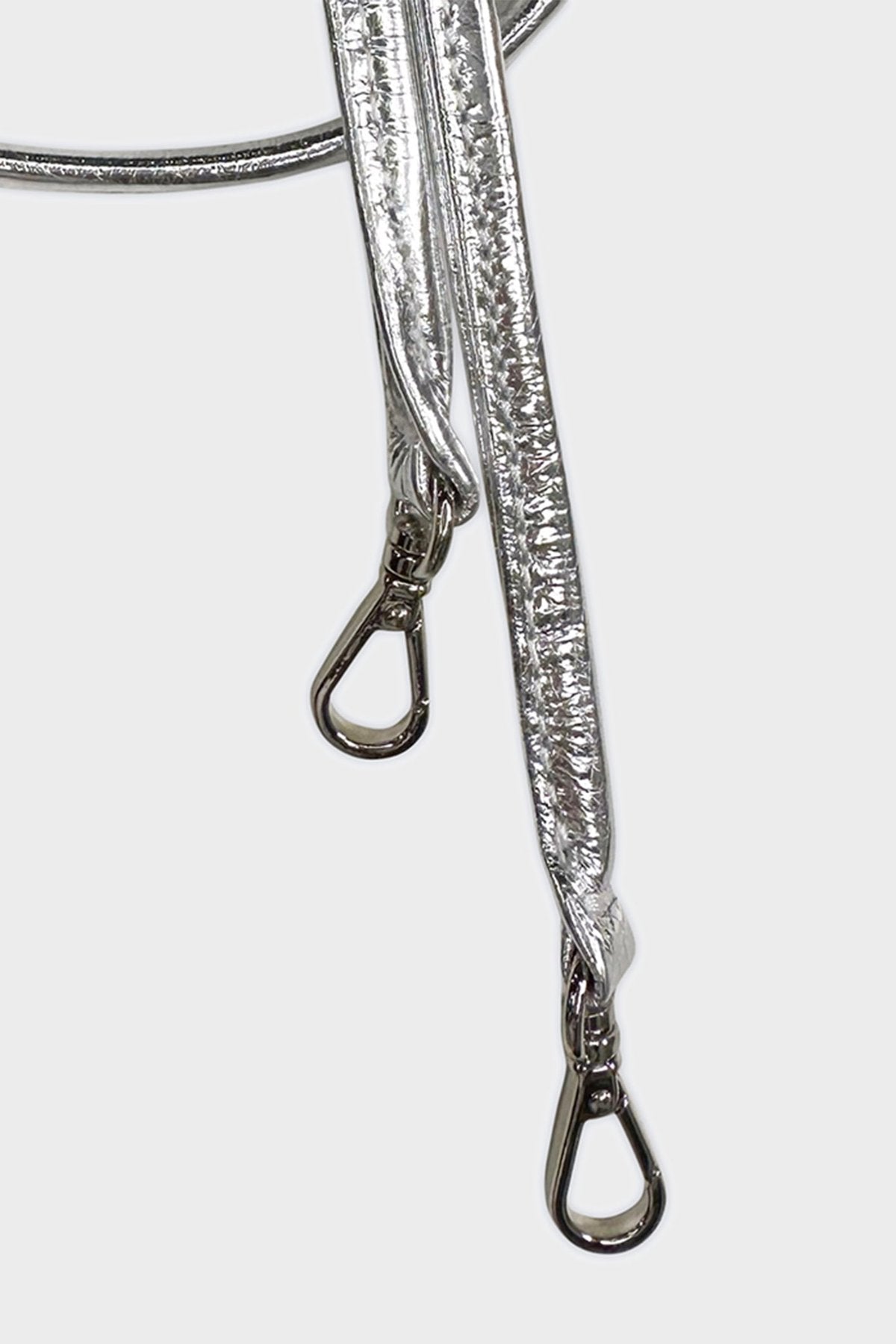 Fine Long Leather Strap Metallic Silver