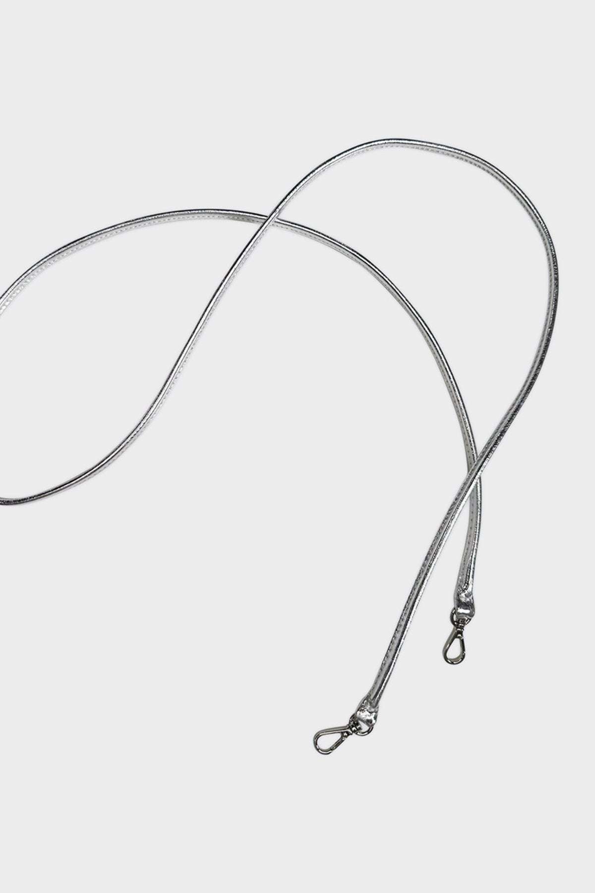 Fine Long Leather Strap Metallic Silver