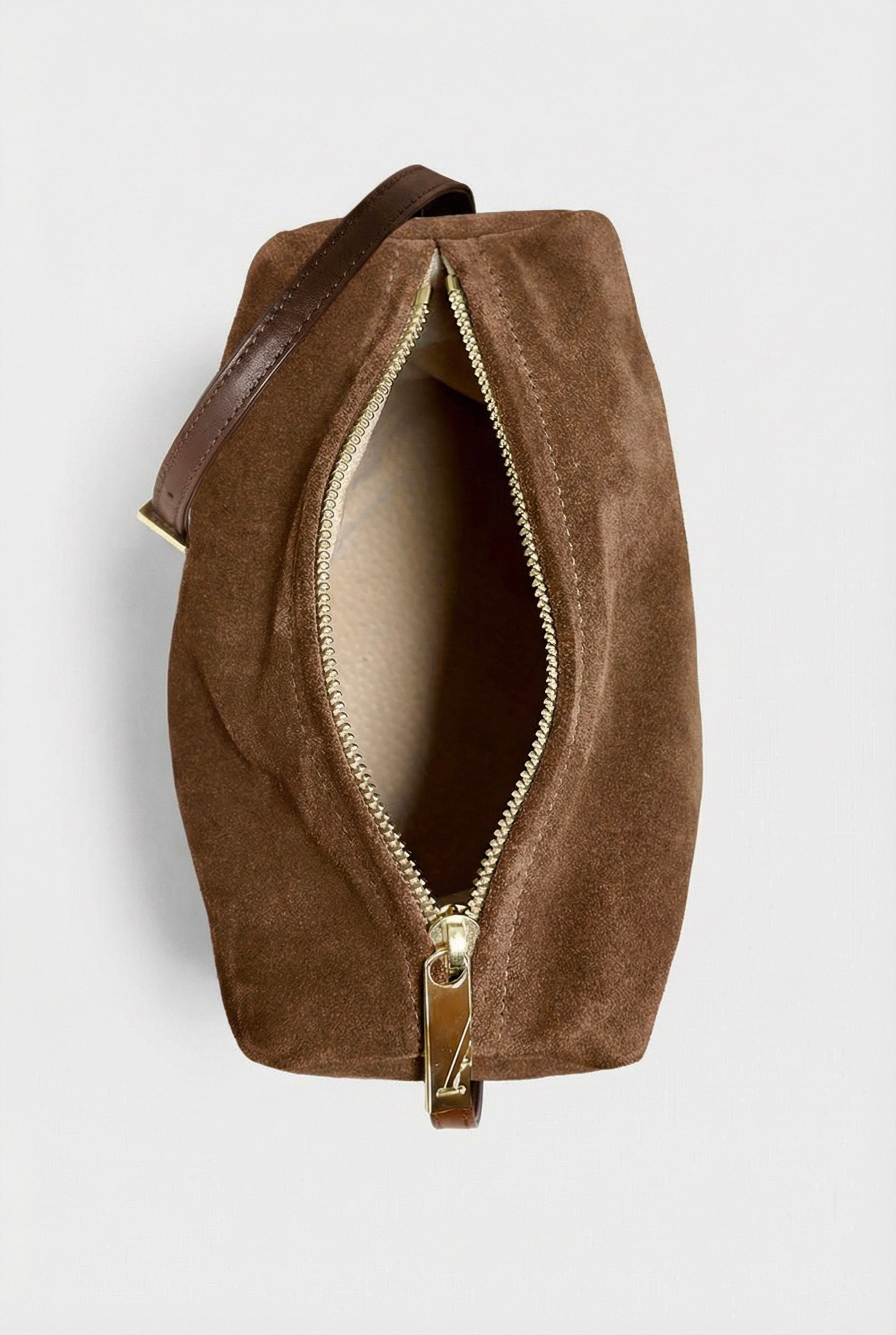 Midi Barrel Shoulder Bag in Suede Chestnut