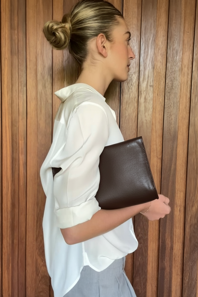 Teardrop Clutch in Smooth Dark Brown