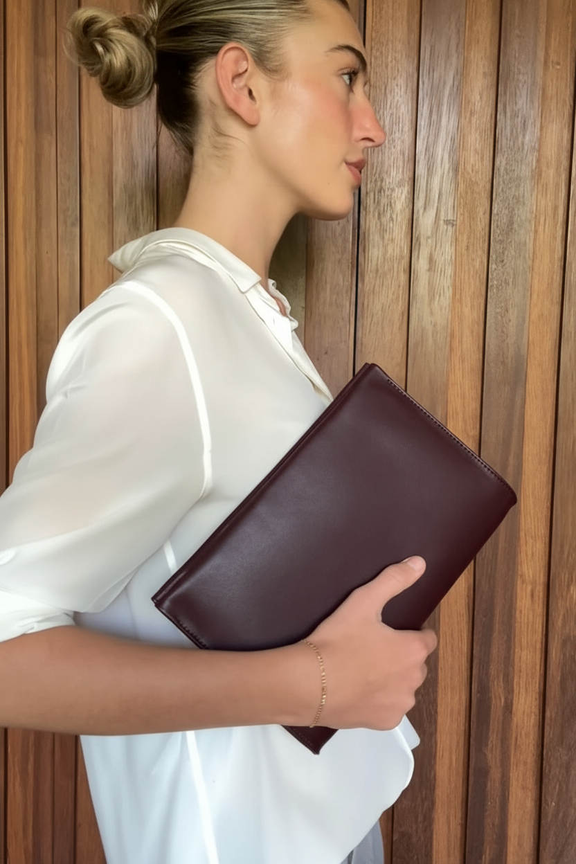 Teardrop Clutch in Smooth Burgundy