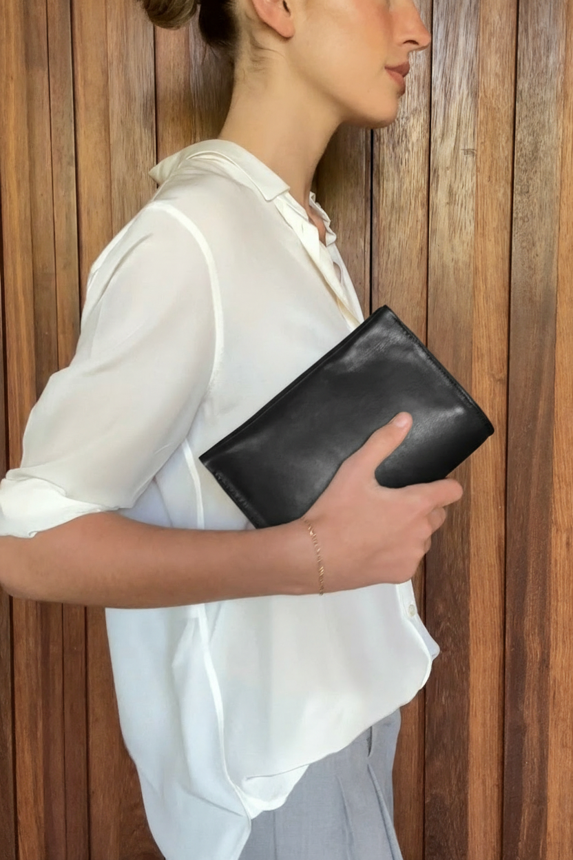 Mini Teardrop Clutch in Smooth Black