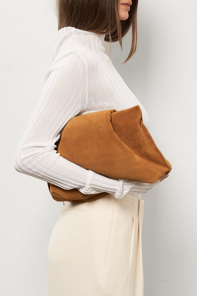 Fold Clutch in Suede Tan